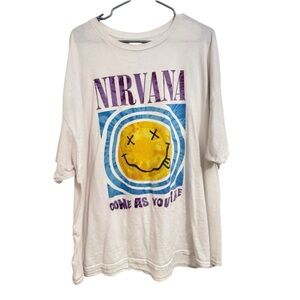 Nirvana Come As You Are Smiley Face Graphic Band TShirt White 3XL